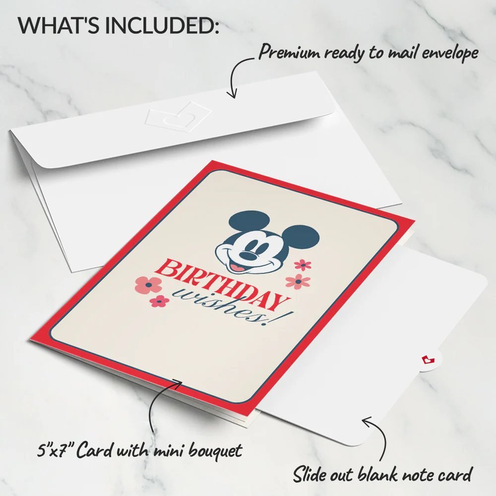 Disney's Mickey Mouse Birthday Wishes Card with Mini Bouquet - Image 5