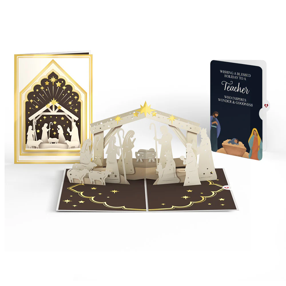 Elegant Nativity Christmas Pop-Up Card and Sentiment Set for Teacher