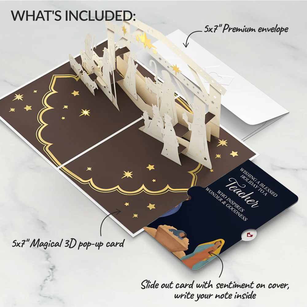 Elegant Nativity Christmas Pop-Up Card and Sentiment Set for Teacher - Image 2