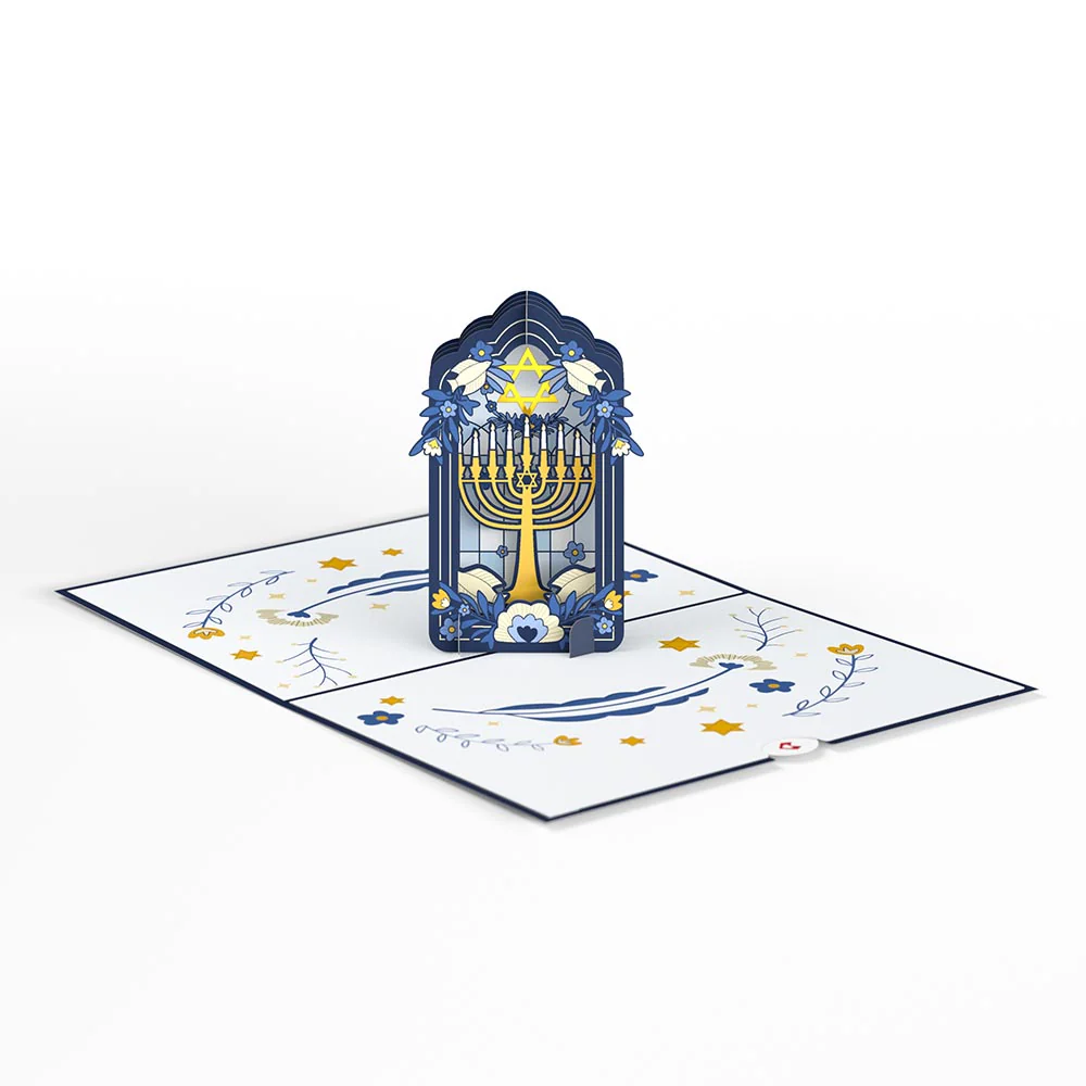 Elegant Stained Glass Hanukkah Pop-Up Card - Image 3