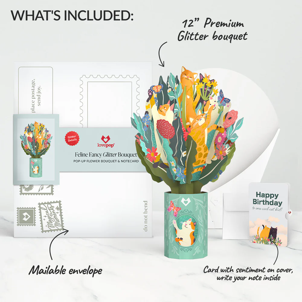Feline Fancy Birthday Glitter Bouquet and Sentiment Set for Kid - Image 2