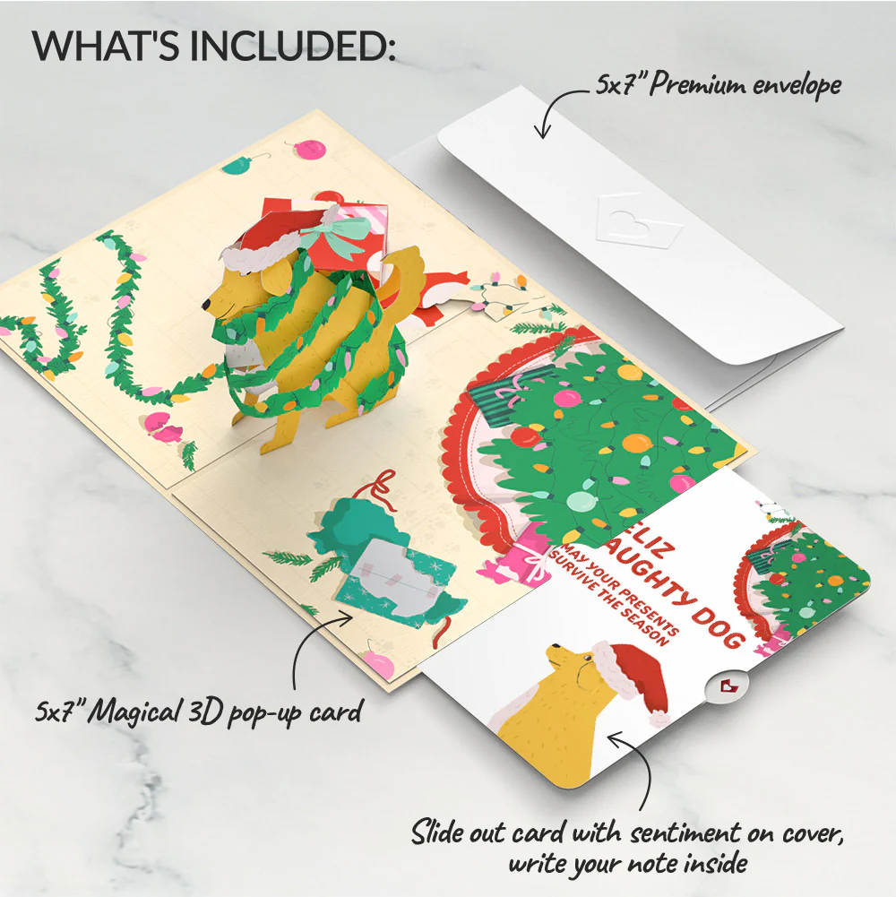 Feliz Naughty Dog Christmas Pop-Up Card and Sentiment Set - Image 2