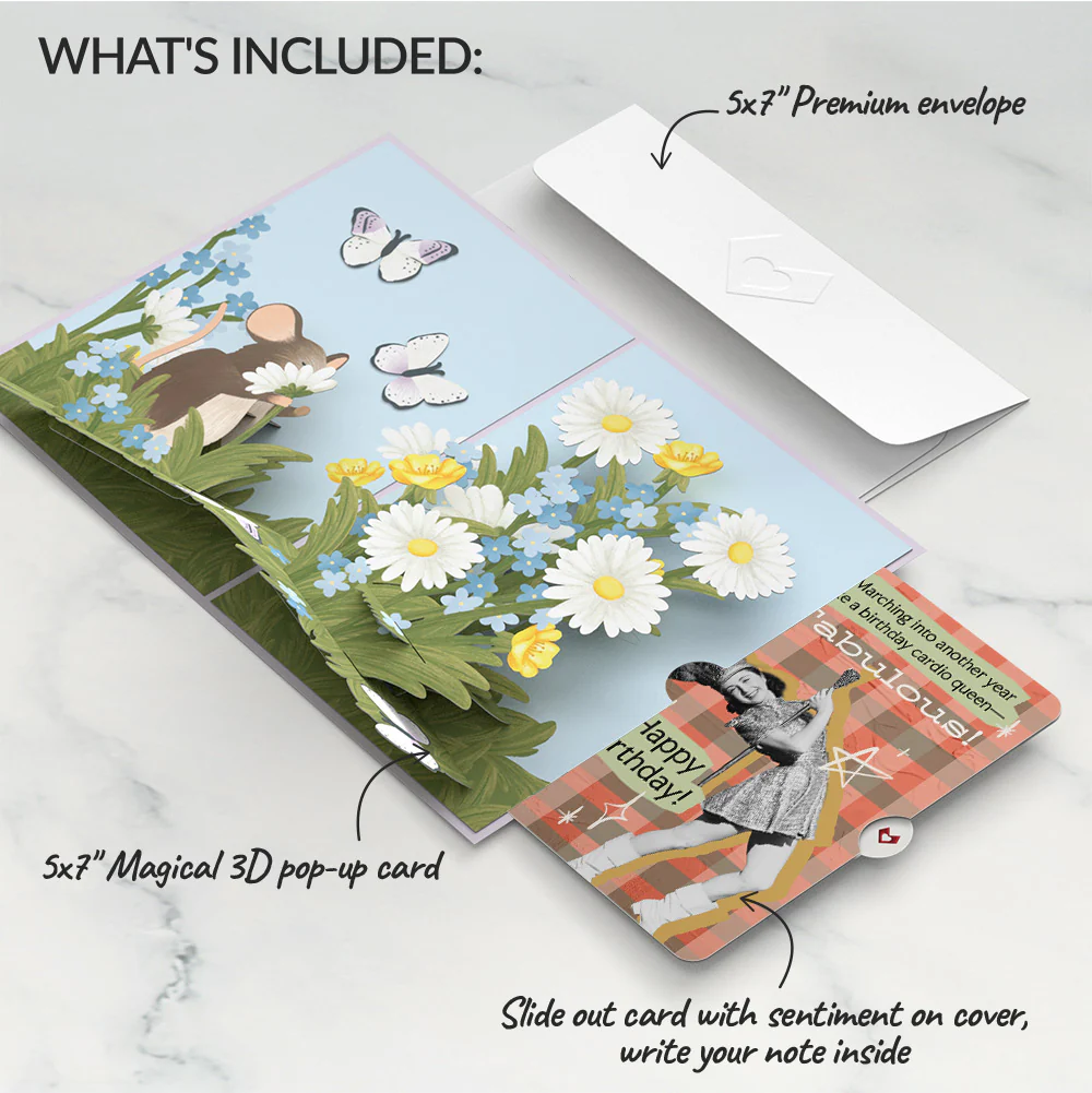 Field Mouse in the Flowers Birthday Pop-Up Card and Cardio Queen Sentiment Set - Image 2
