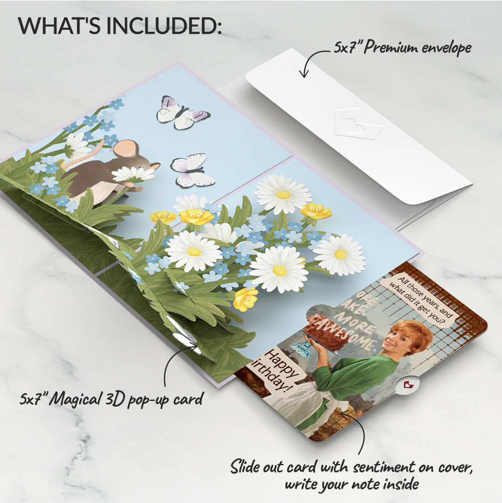 Field Mouse in the Flowers Birthday Pop-Up Card and More Cake More Awesome Sentiment Set - Image 2
