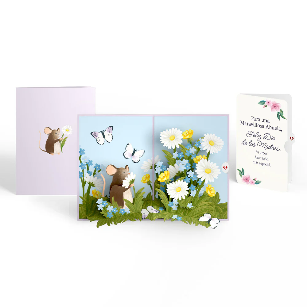 Field Mouse in the Flowers Mother's Day Pop-Up Card and Sentiment Set for Spanish Grandmother