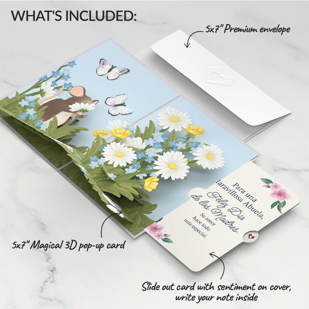 Field Mouse in the Flowers Mother's Day Pop-Up Card and Sentiment Set for Spanish Grandmother - Image 2