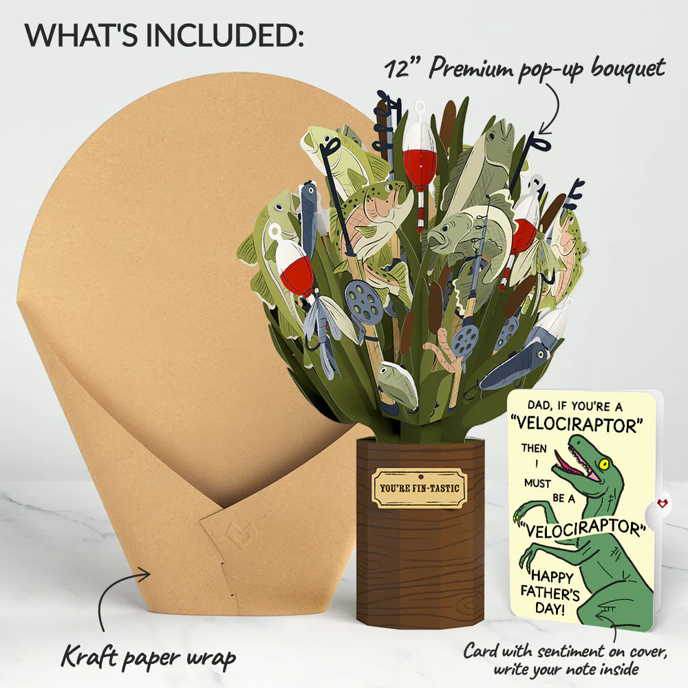 Fin-tastic Fish Father's Day Bouquet and Velociraptor Sentiment Set - Image 2