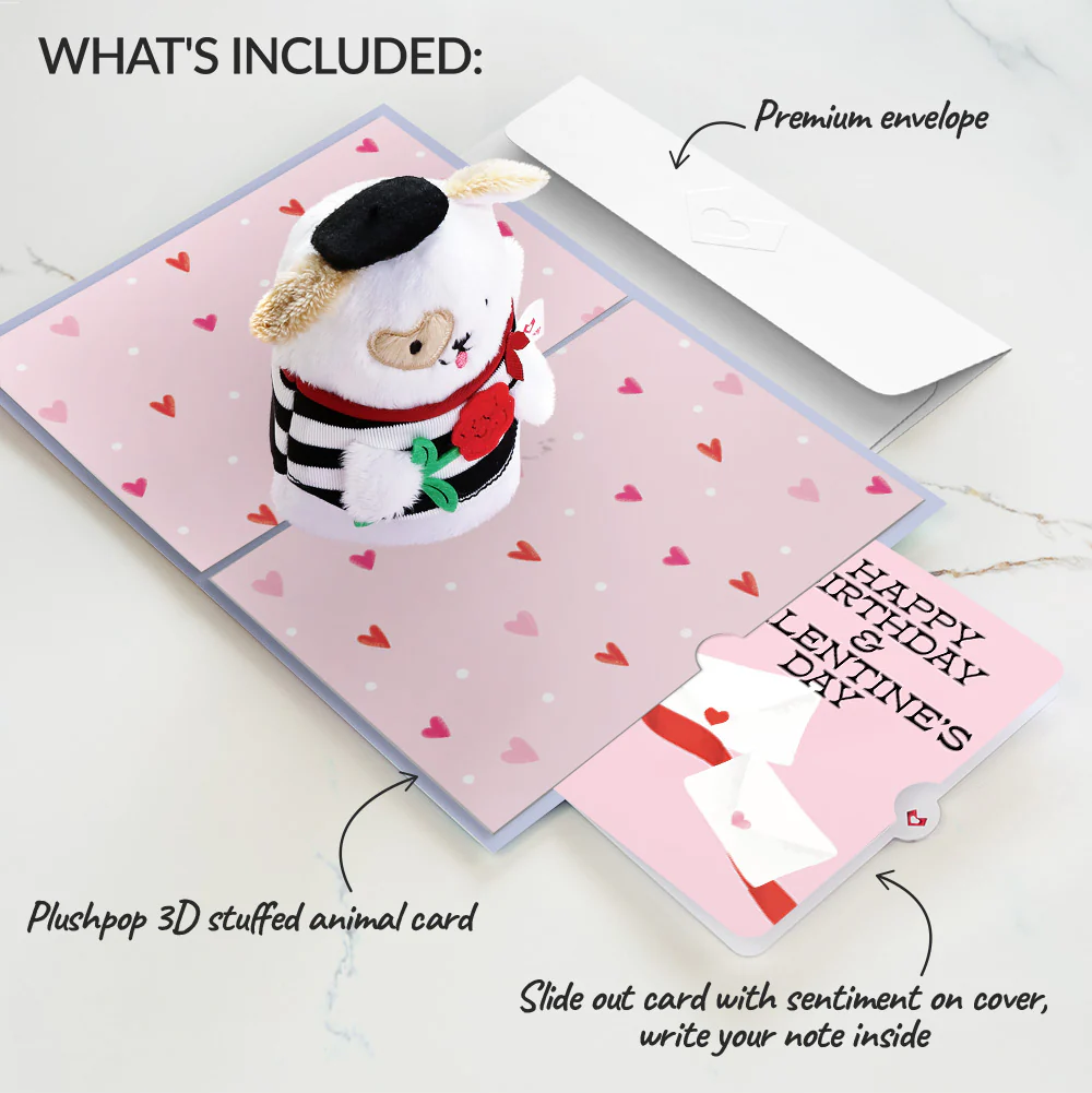 French Love Dog Birthday Valentine Plushpop Card and Sentiment Set - Image 2