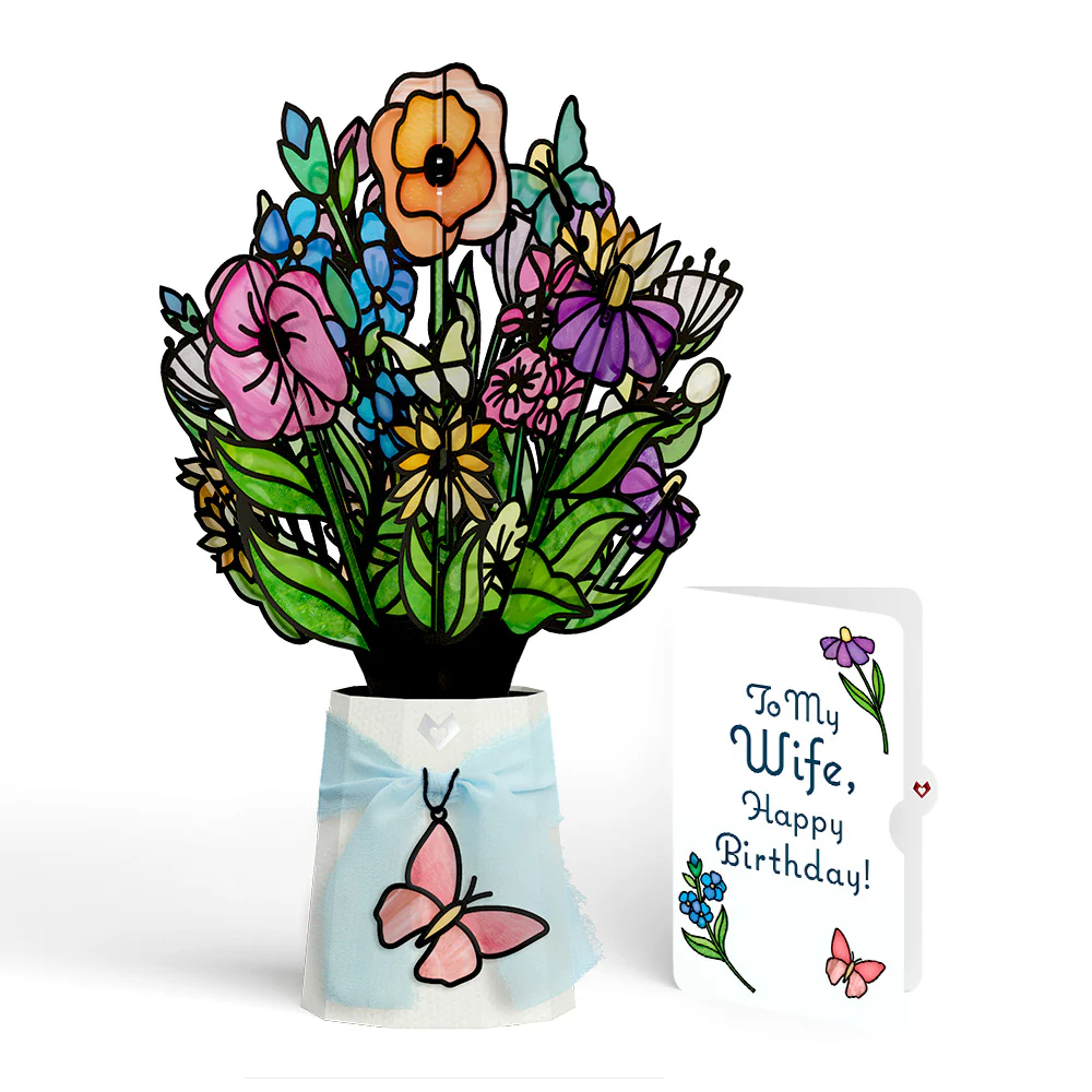 Garden Glow Birthday Suncatcher Bouquet and Sentiment Set for Wife