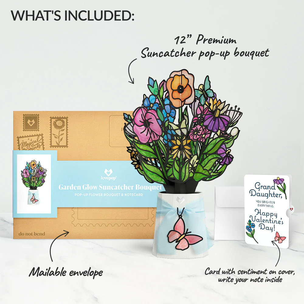 Garden Glow Valentine Suncatcher Bouquet and Sentiment Set for Granddaughter - Image 2