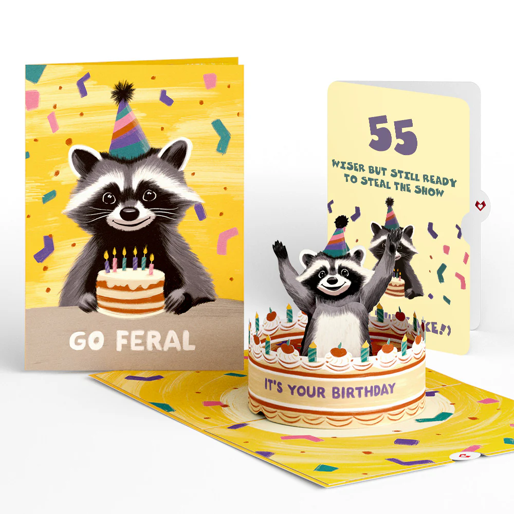 Go Feral Raccoon 55th Birthday Pop-Up Card and Sentiment Set