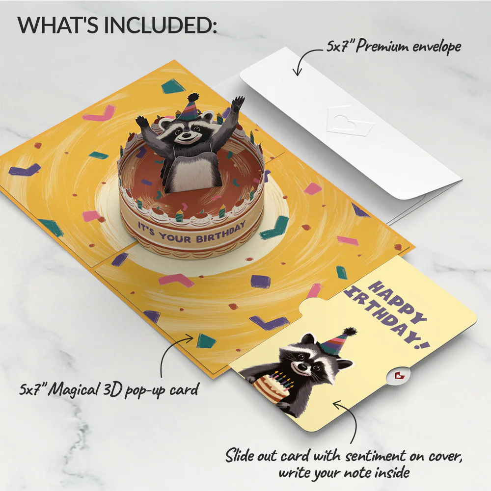 Go Feral Raccoon Birthday Pop-Up Card and Sentiment Set - Image 2