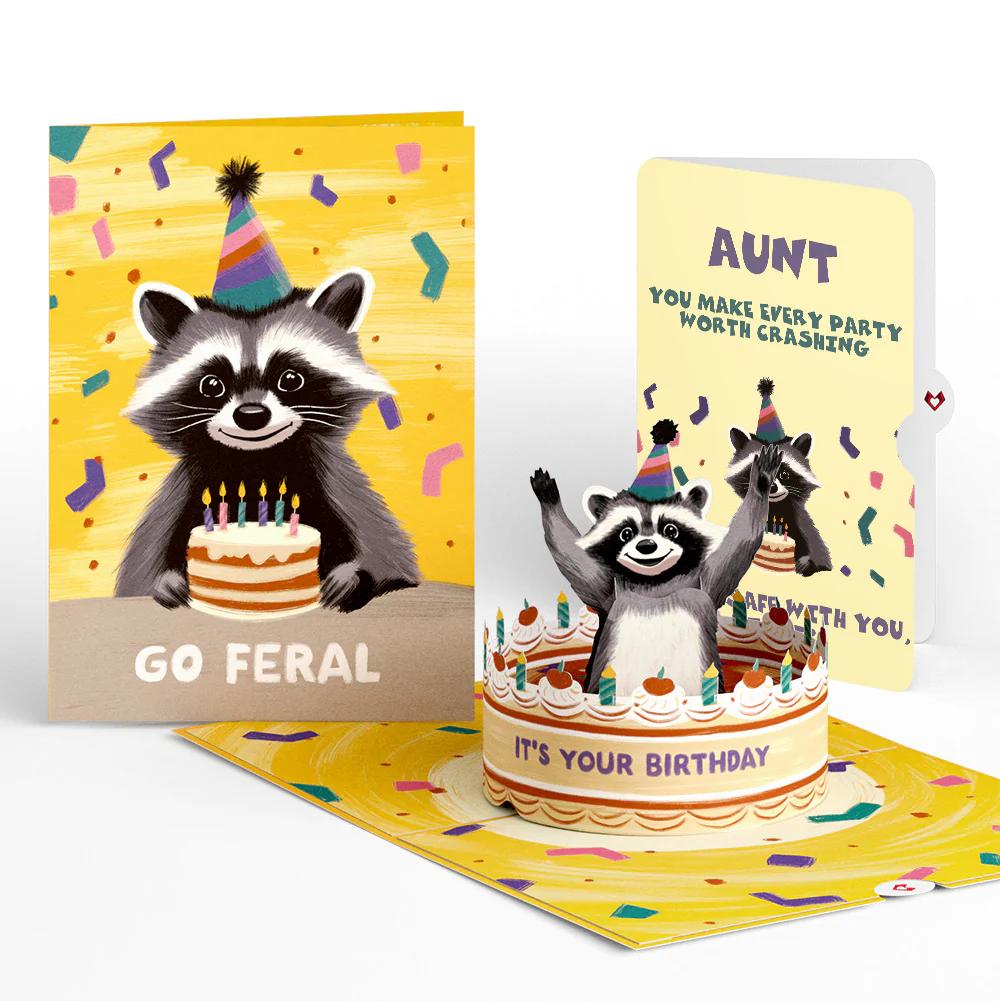 Go Feral Raccoon Birthday Pop-Up Card and Sentiment Set for Aunt