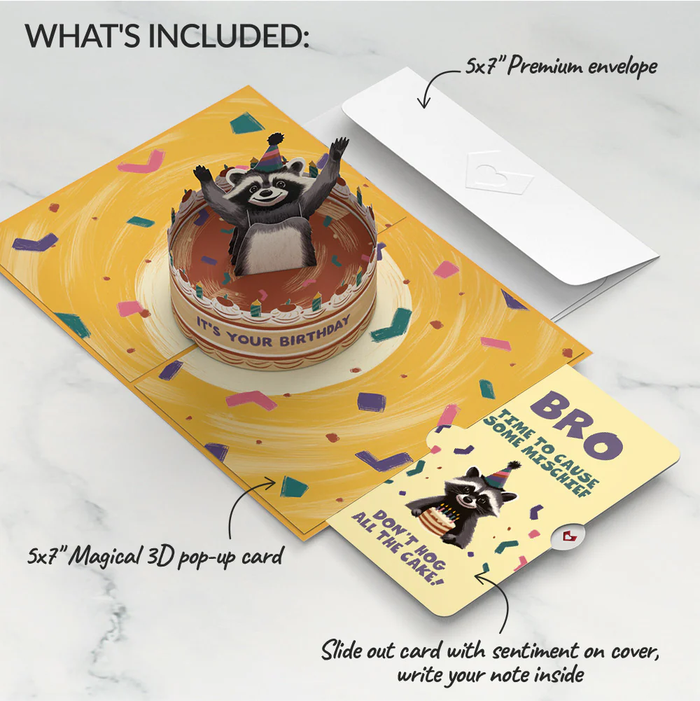 Go Feral Raccoon Birthday Pop-Up Card and Sentiment Set for Brother - Image 2