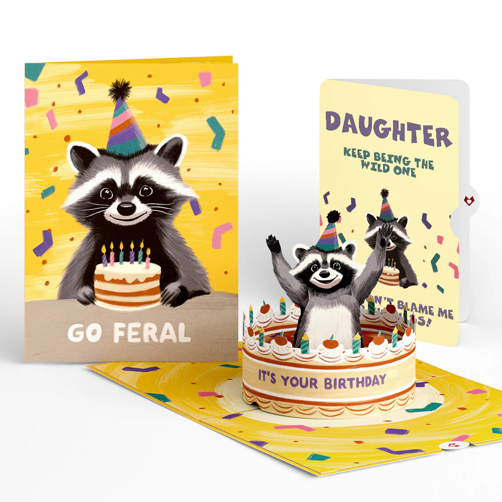 Go Feral Raccoon Birthday Pop-Up Card and Sentiment Set for Daughter