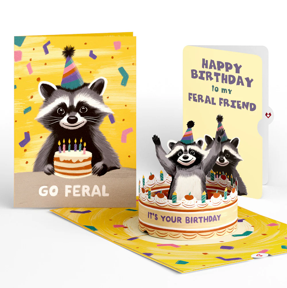 Go Feral Raccoon Birthday Pop-Up Card and Sentiment Set for Friend