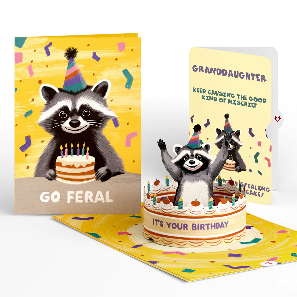 Go Feral Raccoon Birthday Pop-Up Card and Sentiment Set for Granddaughter