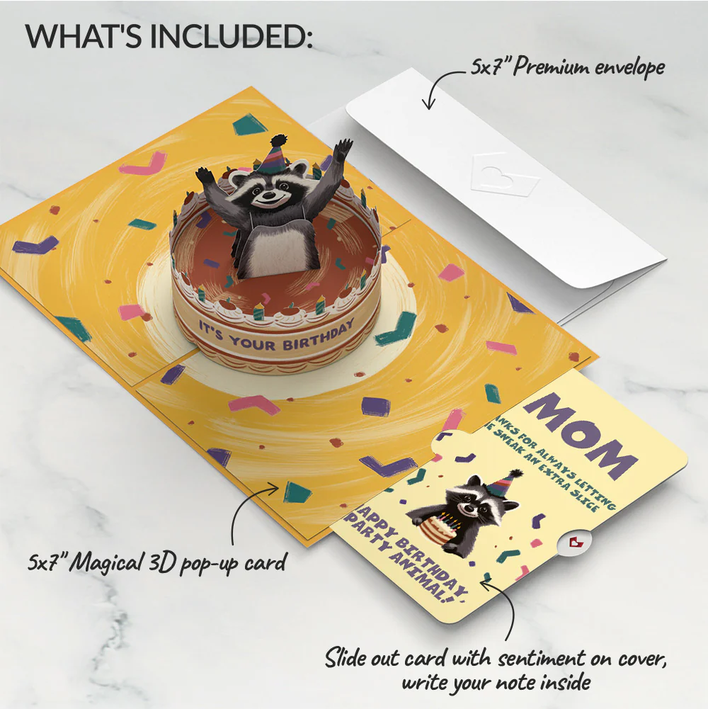 Go Feral Raccoon Birthday Pop-Up Card and Sentiment Set for Mom - Image 2