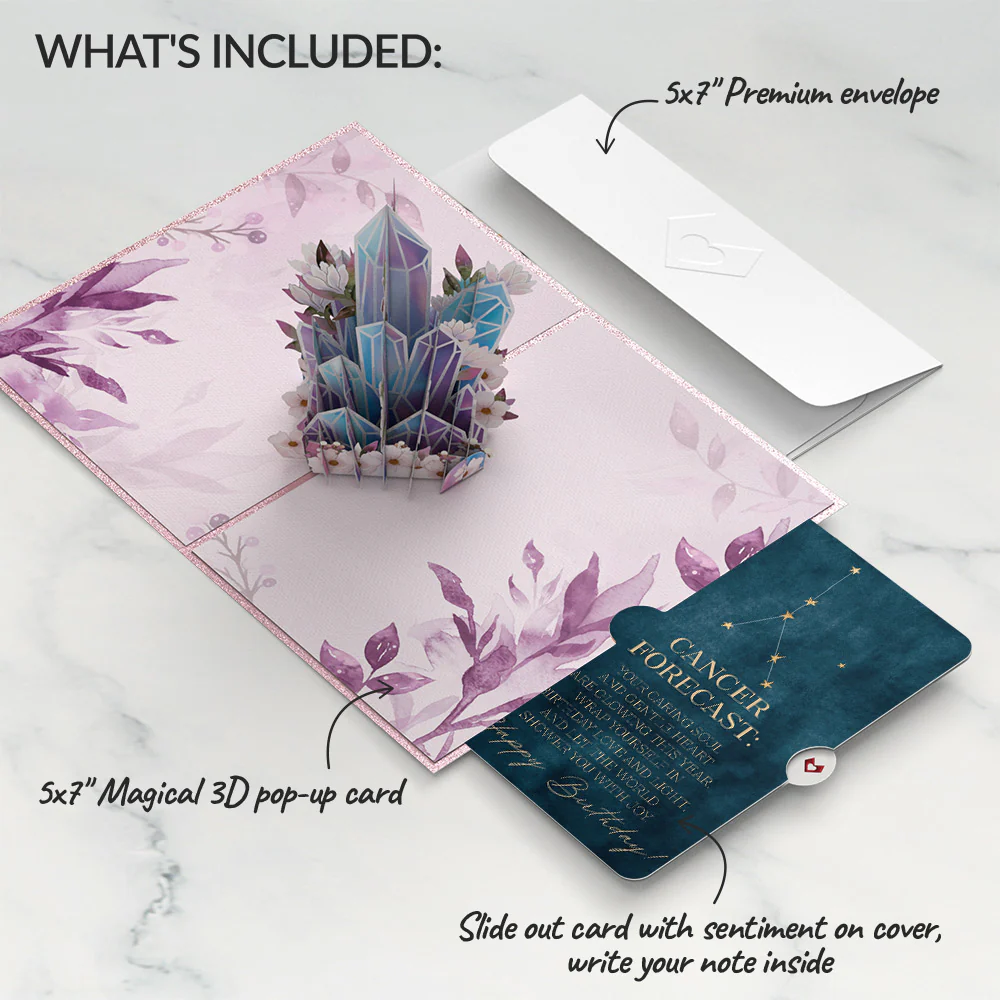 Good Vibes Crystals Birthday Pop-Up Card and Cancer Zodiac Sentiment Set - Image 2