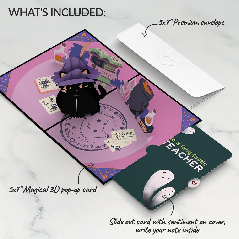 Halloween Cat Classic Pop-Up Card and Sentiment Set for Teacher - Image 2