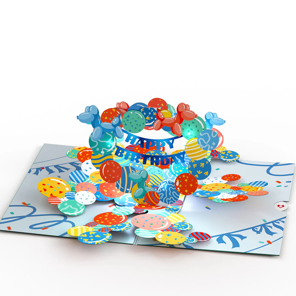 Happy 1st Birthday Balloons Music and Lights Pop-Up Card and Party Hat Sentiment Set - Image 3