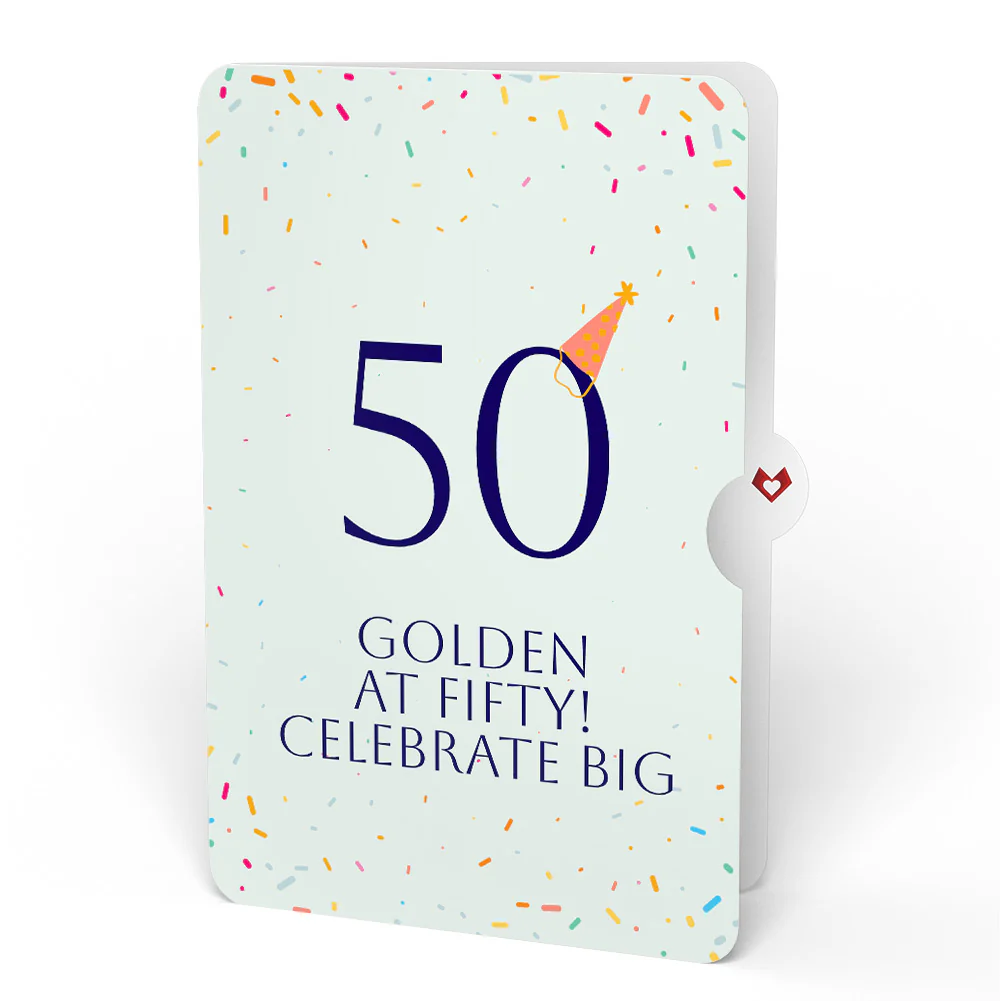 Happy 50th Birthday Balloons Music and Lights Pop-Up Card and Party Hat Sentiment Set - Image 4