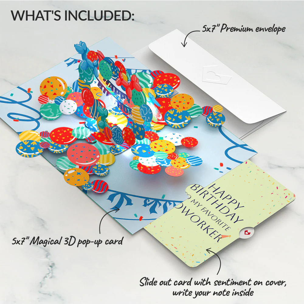 Happy Birthday Balloons Music and Lights Pop-Up Card and Sentiment Set for Co-Worker - Image 2