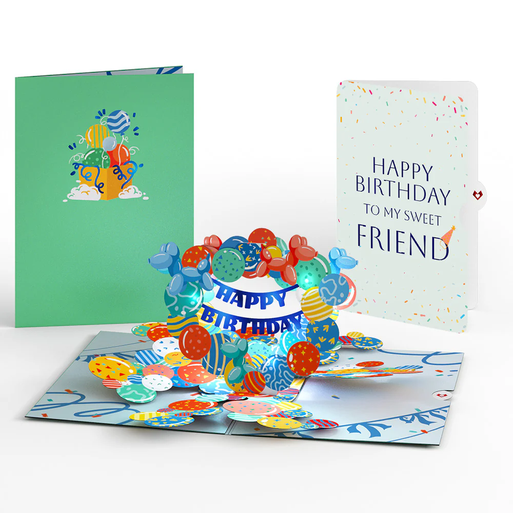 Happy Birthday Balloons Music and Lights Pop-Up Card and Sentiment Set for Friend
