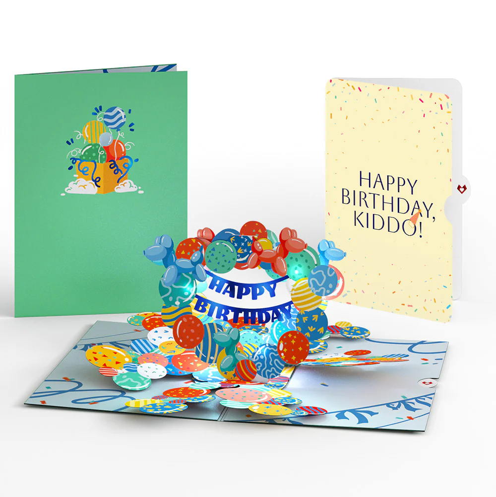 Happy Birthday Balloons Music and Lights Pop-Up Card and Sentiment Set for Kid