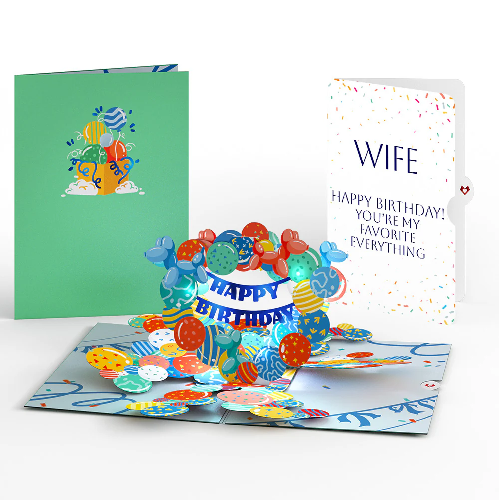Happy Birthday Balloons Music and Lights Pop-Up Card and Sentiment Set for Wife