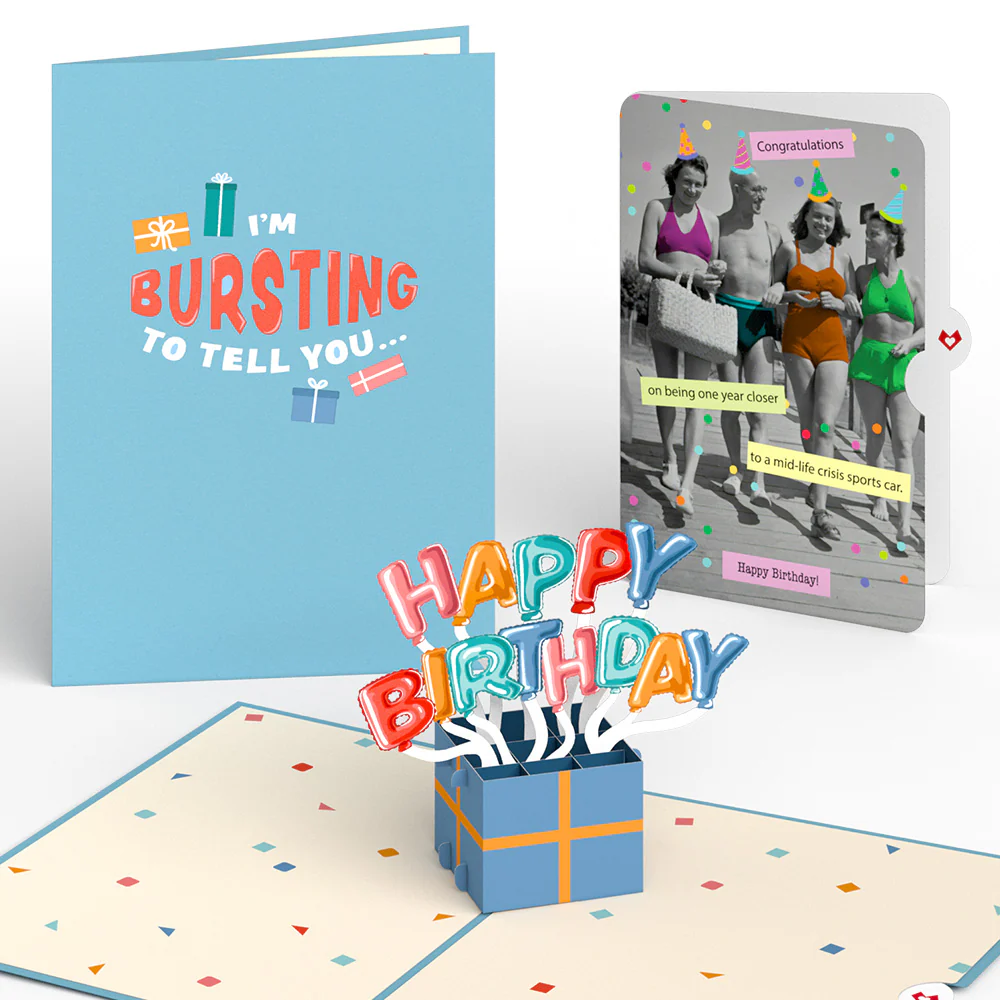 Happy Birthday Burst Pop-Up Card and A Mid-life Crisis Sports Car Sentiment Set
