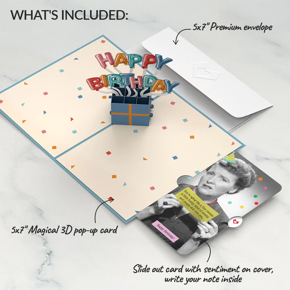 Happy Birthday Burst Pop-Up Card and Aging Like a Fine Cheese Sentiment Set - Image 2