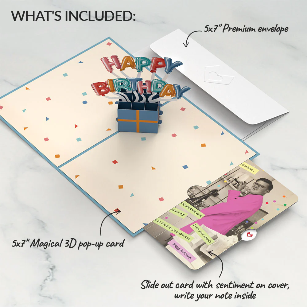 Happy Birthday Burst Pop-Up Card and Survive Another Year of Adulting Sentiment Set - Image 2