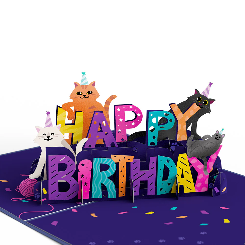 Happy Birthday Cats Pop-Up Card and Sentiment Set for Boyfriend - Image 3