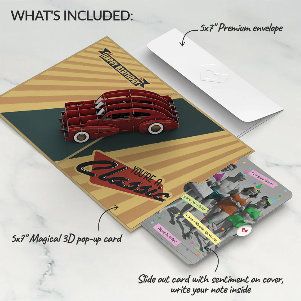 Happy Birthday Classic Car Pop-Up Card and Sentiment Set - Image 2