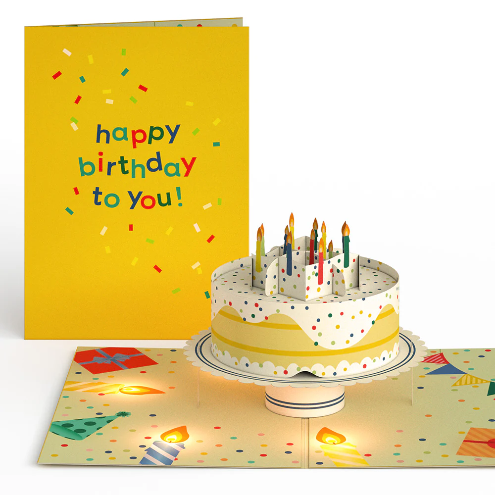 Happy Birthday Confetti Cake Music and Lights Pop-Up Card - Image 3