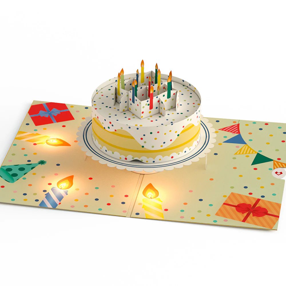 Happy Birthday Confetti Cake Music and Lights Pop-Up Card - Image 4