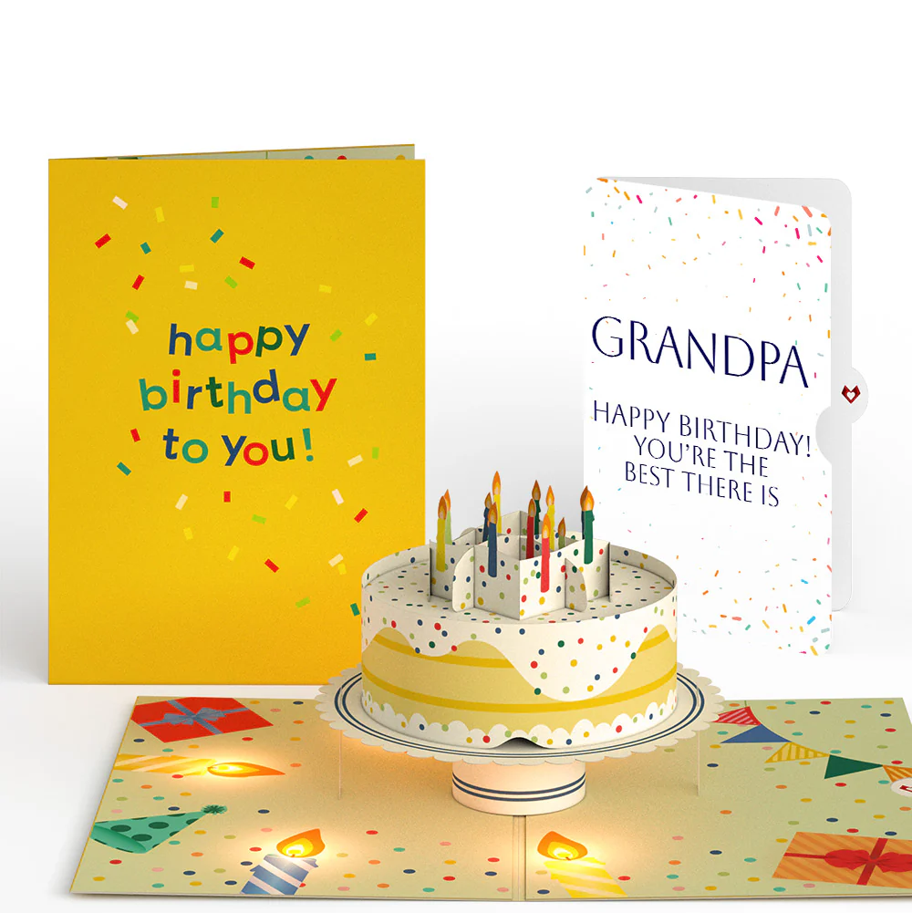 Happy Birthday Confetti Cake Music and Lights Pop-Up Card and Sentiment Set for Grandpa