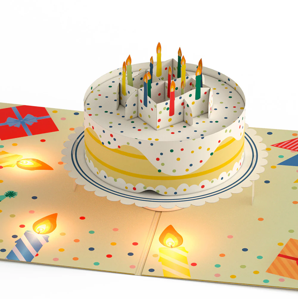 Happy Birthday Confetti Cake Music and Lights Pop-Up Card and Sentiment Set for Kid - Image 3