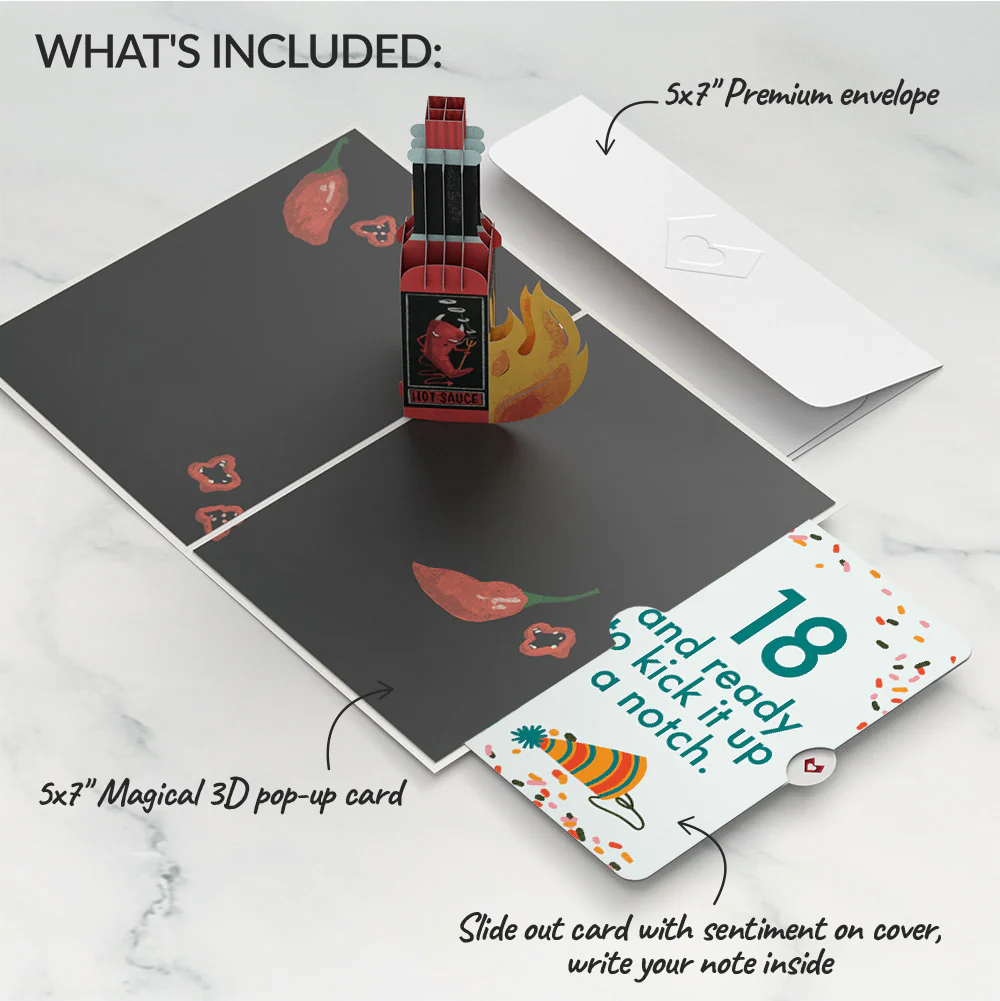 Happy Birthday Hot Stuff Pop-Up Card and 18th Kick It Up Sentiment Set - Image 2