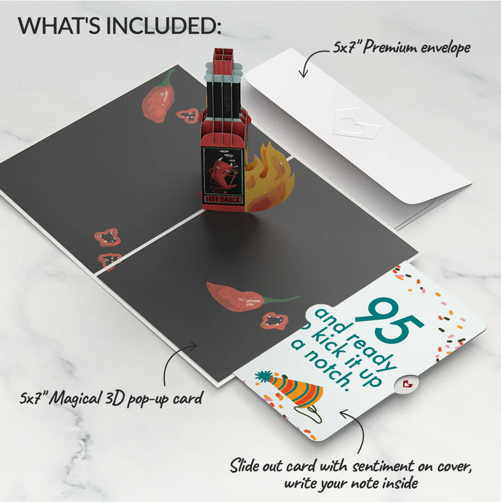 Happy Birthday Hot Stuff Pop-Up Card and 95th Kick It Up Sentiment Set - Image 2