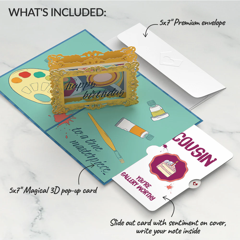 Happy Birthday to a True Masterpiece Pop-Up Card and Sentiment Set for Cousin - Image 2