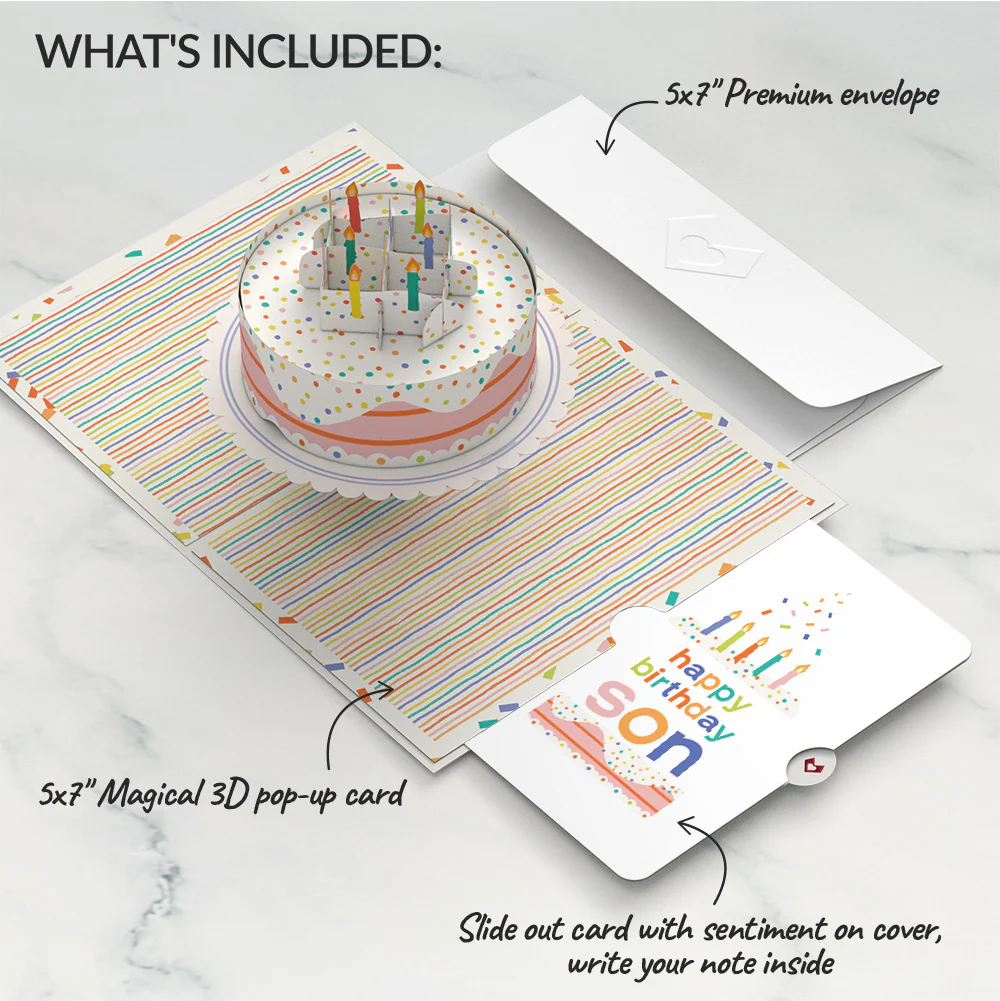 Happy Birthday to You! Confetti Cake Pop-Up Card and Sentiment Set for Son - Image 2
