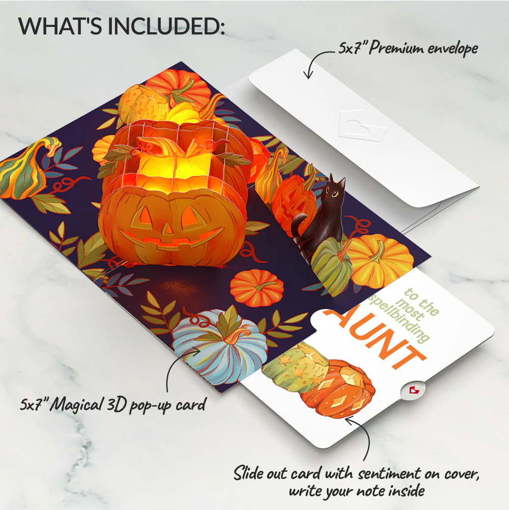 Happy Halloween Pumpkin Light-Up Pop-Up Card and Sentiment Set for Aunt - Image 2