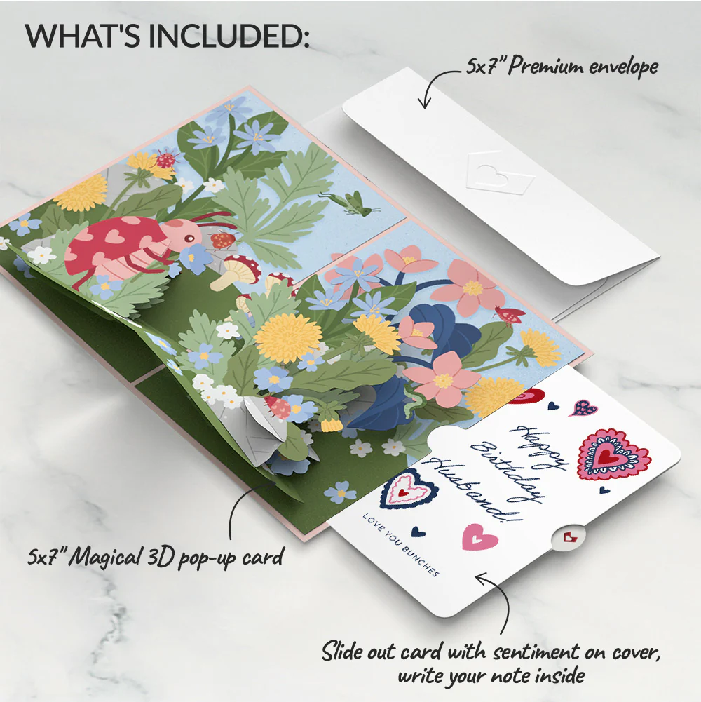 Hey, Love Bug! Pop-Up Card and Heart Motif Birthday Sentiment Set for Husband - Image 2
