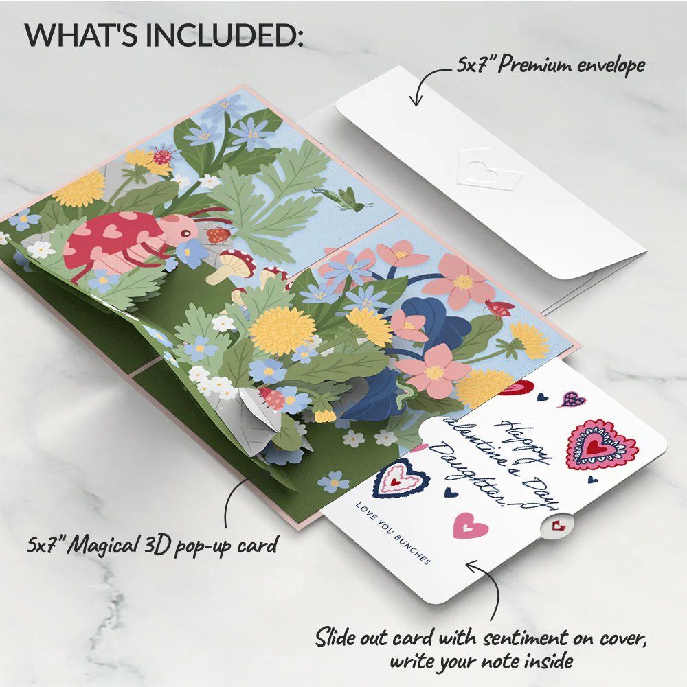 Hey, Love Bug! Pop-Up Card and Heart Motif Valentine Sentiment Set for Daughter - Image 2