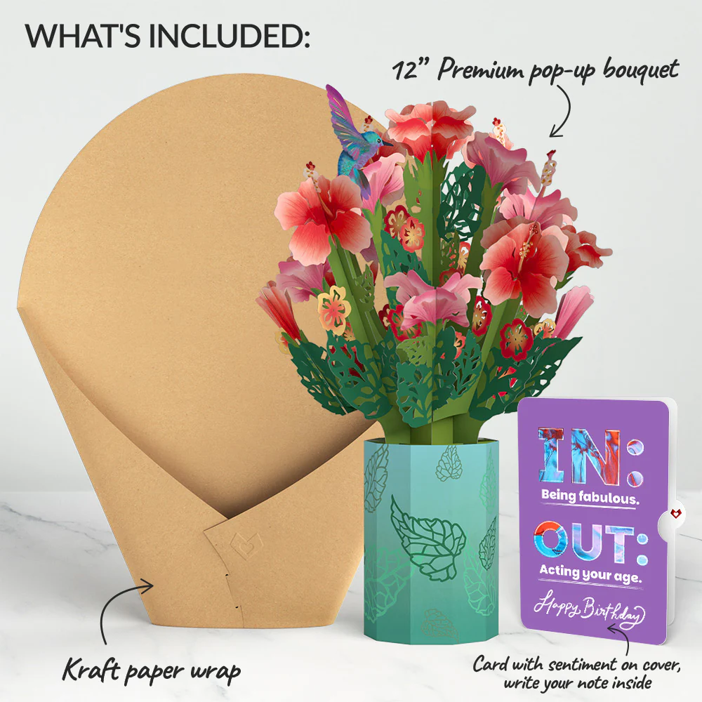 Hibiscus Birthday Bouquet and IN & OUT Sentiment Set - Image 2