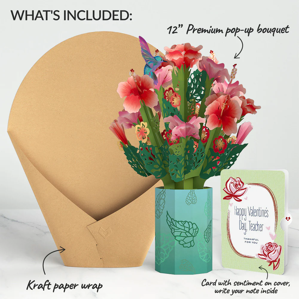 Hibiscus Valentine Bouquet and Sentiment Set for Teacher - Image 2