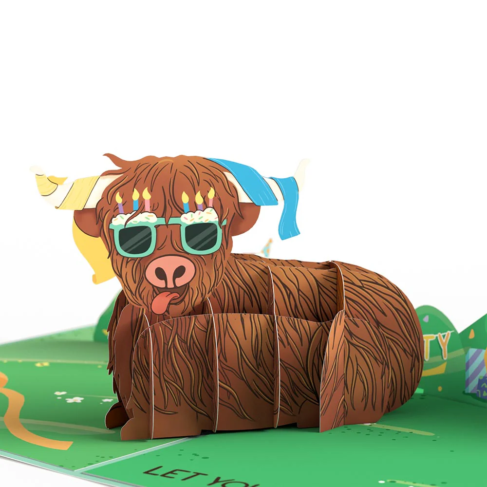 Highland Cow Birthday Pop-Up Card and Not Older Just More Legendary Sentiment Set - Image 3