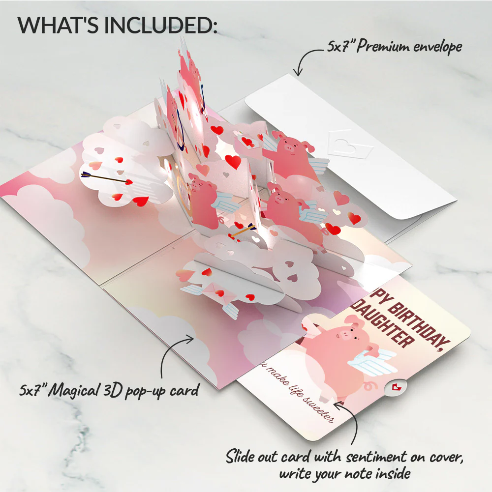 Hogs and Kisses Birthday Music and Light Pop-Up Card and Sentiment Set for Daughter - Image 2